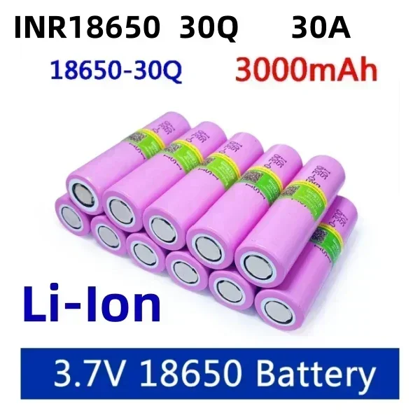 Rechargeable battery INR18650100% V, 3.718650 mAh, INR18650, 30Q, 30A high discharge power, 3000 original+free shipping,