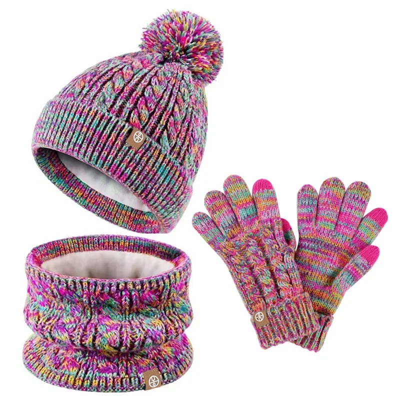 

Kids Winter Hat Gloves Scarf Set,Girls Toddler Children Hats Beanie with Pom Knit Neck Warmer Gaiter Mittens Fleece Lined Set
