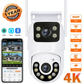 Outdoor Wireless Security IP Camera 4K 8MP HD Dual Lens External Wifi PTZ Camera Auto Tracking Street Surveillance Camera iCsee 1