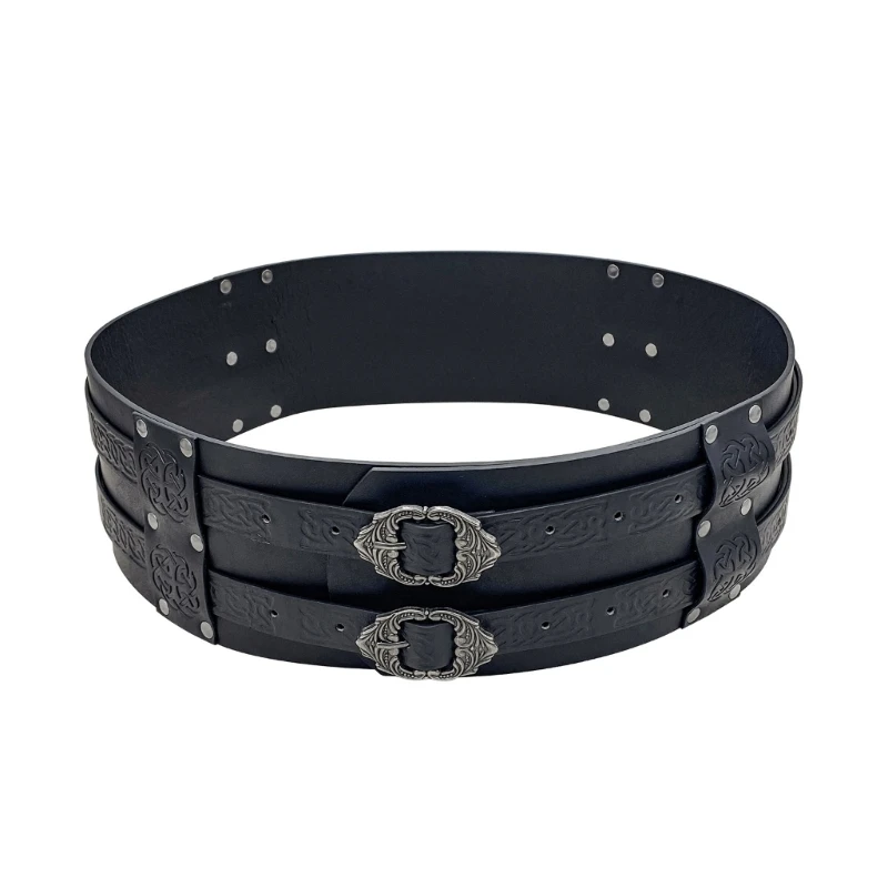Nordic Faux Leather Armors Belt Vintage Viking Embossed Wide Belt Men Cosplay Knight Corsets Halloween Costume