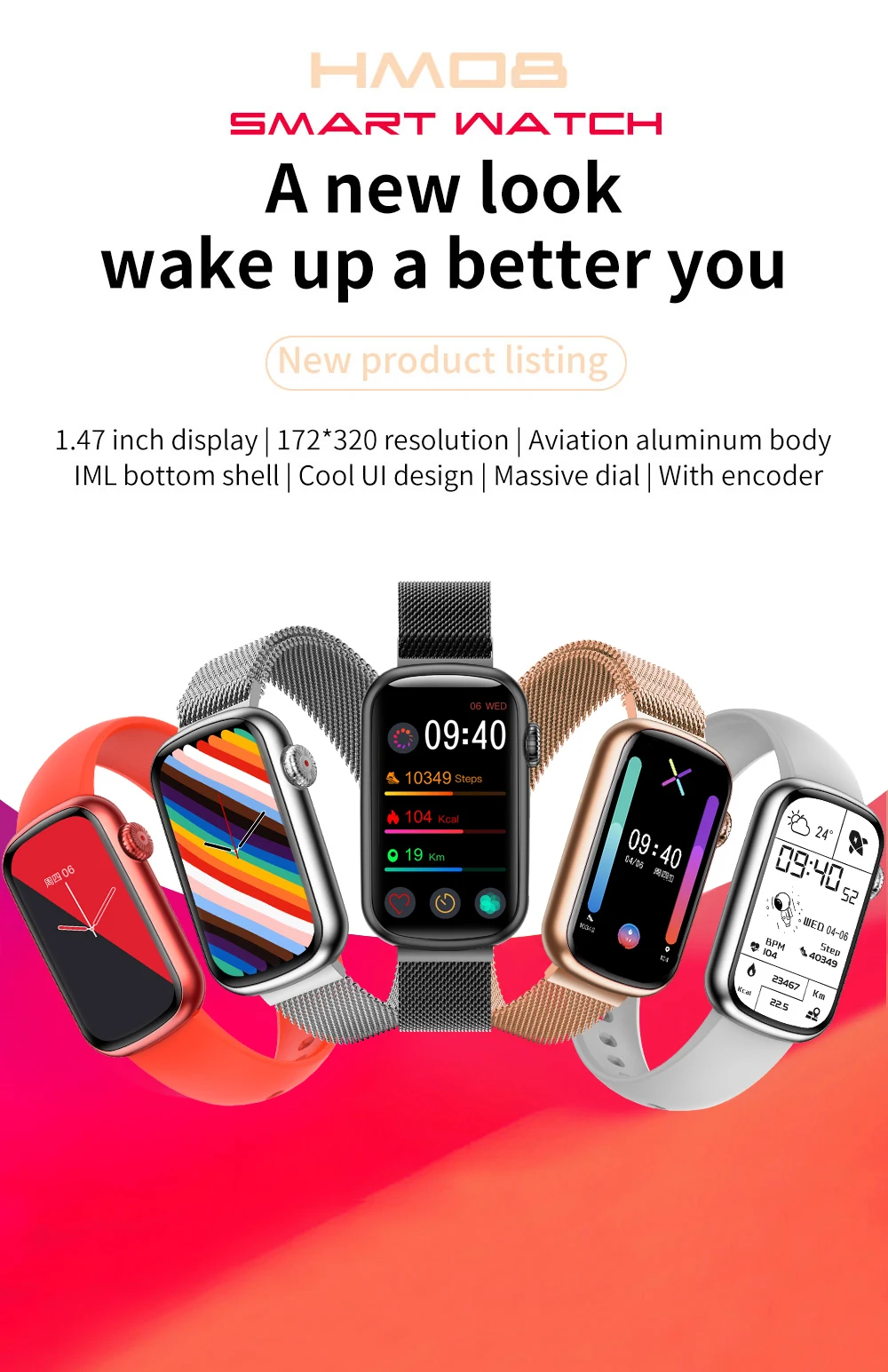 HM08 Smart Bracelet Watch Women Lady Smartwatch Heart Rate  Blood Pressure Monitor Sport Fitness Tracker Girl Gift Smartwrist