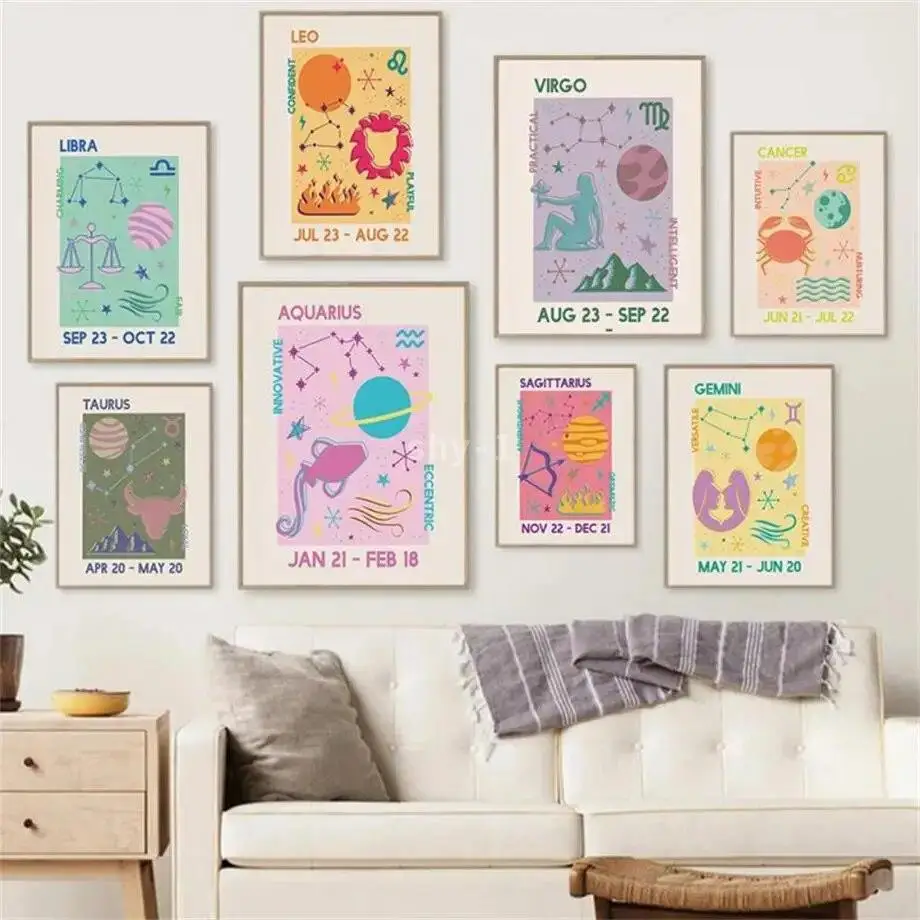 

Vintage Zodiac Astrology Canvas Wall Art Constellation Prints for Living Room Nursery Decor
