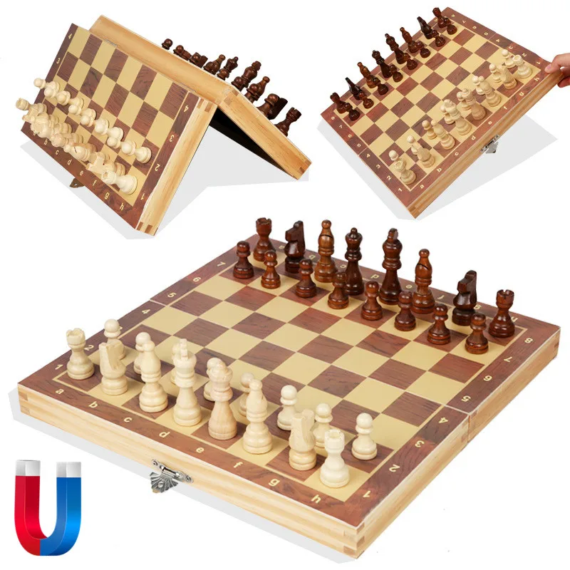 Magnetic Wooden Folding Chess Set Felted Game Board 28cm*29cm Interior Storage Adult Kids Gift Family Game Chess Board
