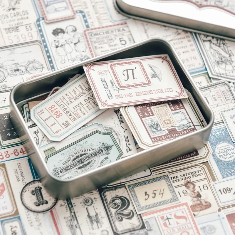 Decorative Stickers Decorative Labels Stickers Stationery Supplies Adhesive Stickers DIY Scrapbooking Accessories Vintage Stickers Decorative Metal Box Junk Journal Ephemera Retro DIY Album Stickers Scrapbooking Material Craft Supplies 100Pcs