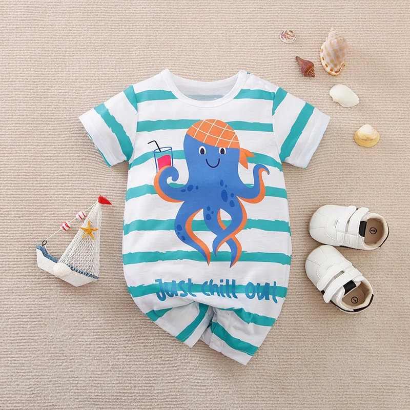 Newborn Baby Clothes Unisex octopus print Jumpsuit Summer Short Sleeve Romper 0-18 Month Infant Toddler Pajamas One Piece Outfit