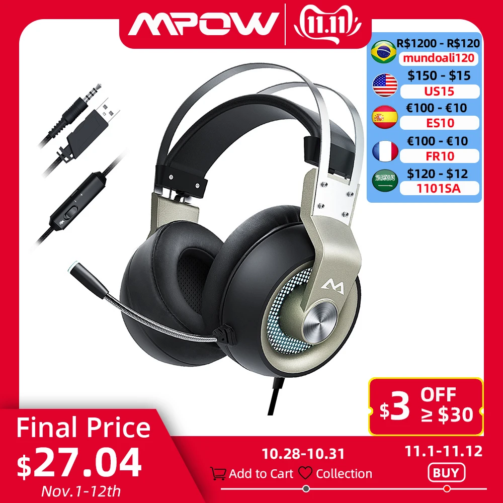 Mpow EG3 Pro Gaming Headphones For iPad PS4 PC Laptop Tablet Phones 3