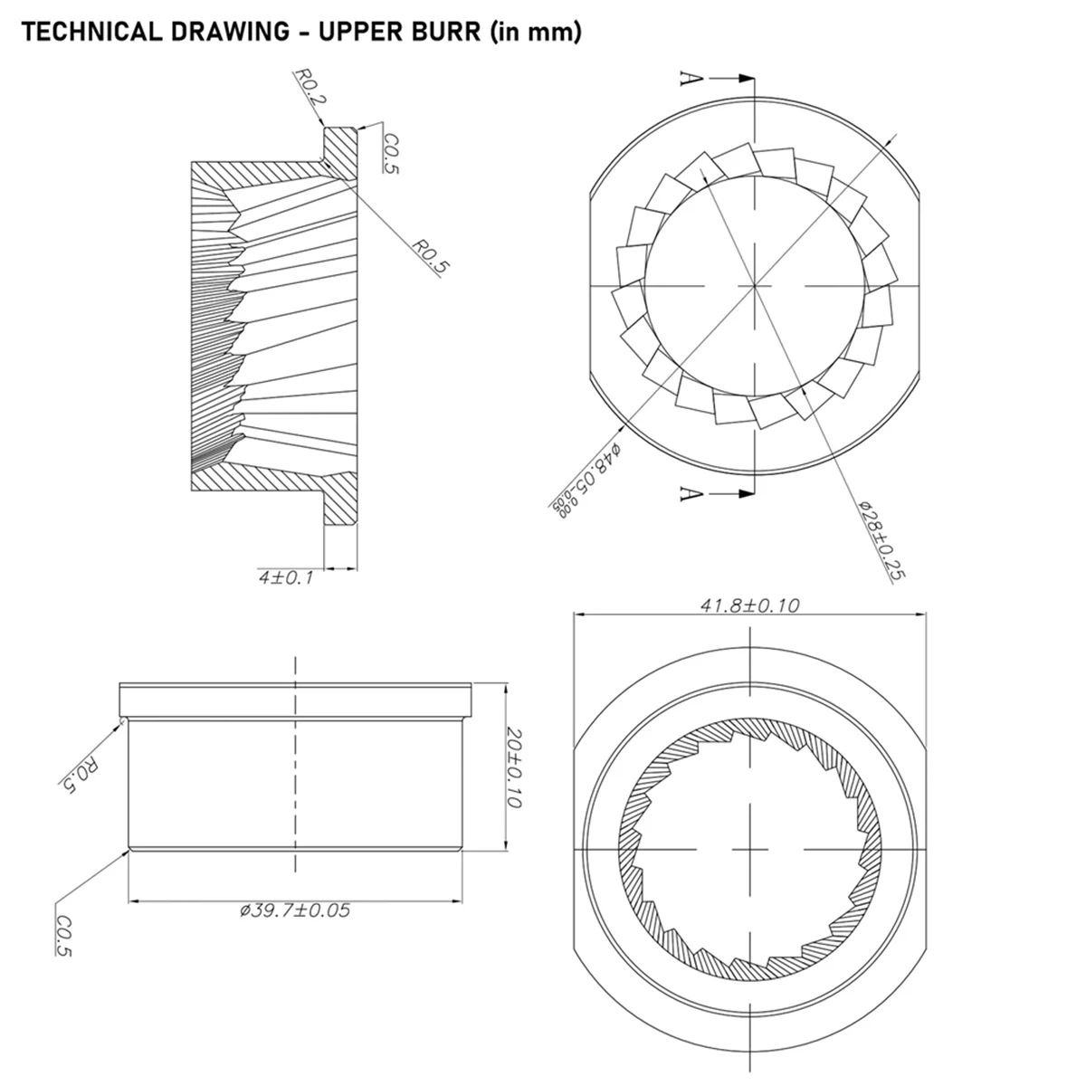 Stainless Steel Grinder Burr Set 48mm ABQR Replacement Accessories for Magic/Royal/Strato and Others