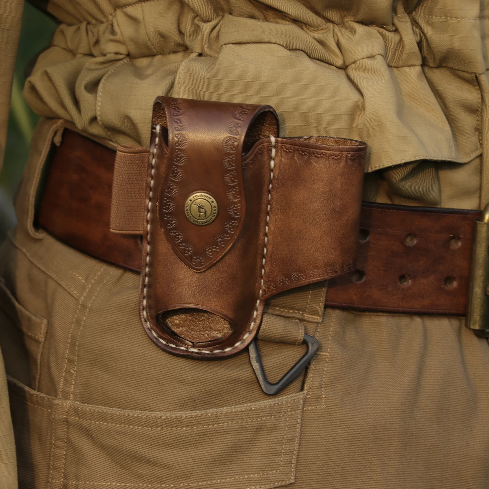 Tourbon Heavy Duty Leder EDC Tasche Multitool Mantel Clip-auf Gürtel Solid EDC Werkzeug Tasche Fall Braun – Detail 3
