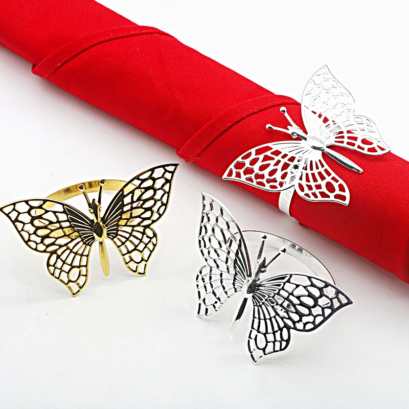 

6pcs Exquisite Light Luxury Hollow Butterfly Napkin Ring Beautiful Festival Dinner Wedding Essential Table Items Napkin Ring