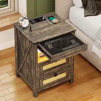 Farmhouse LED Nightstand with Hidden Storage 1
