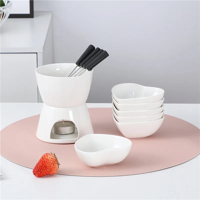 Ceramic chocolate fondue set heart shape Heart Shaped Chocolate Fondue Set, round shape fondue, Perfect Gift for Valentines Day