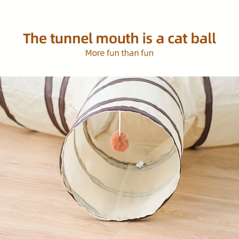 Foldable Cat Play Tunnel Interactive Striped Toy For Kittens_voghion.com