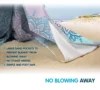 Sand Proof Beach Blanket with Corner Pockets and Mesh Bag for Beach Party,Travel,Camping,Watercolor Sky Blue Light Pink Mandala 3