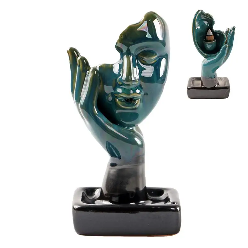 

Thinking Statue Backflow Incense Holder Aromatherapy Ornament Waterfall Incense Burner Decoration For Home Office Yoga tea rooms