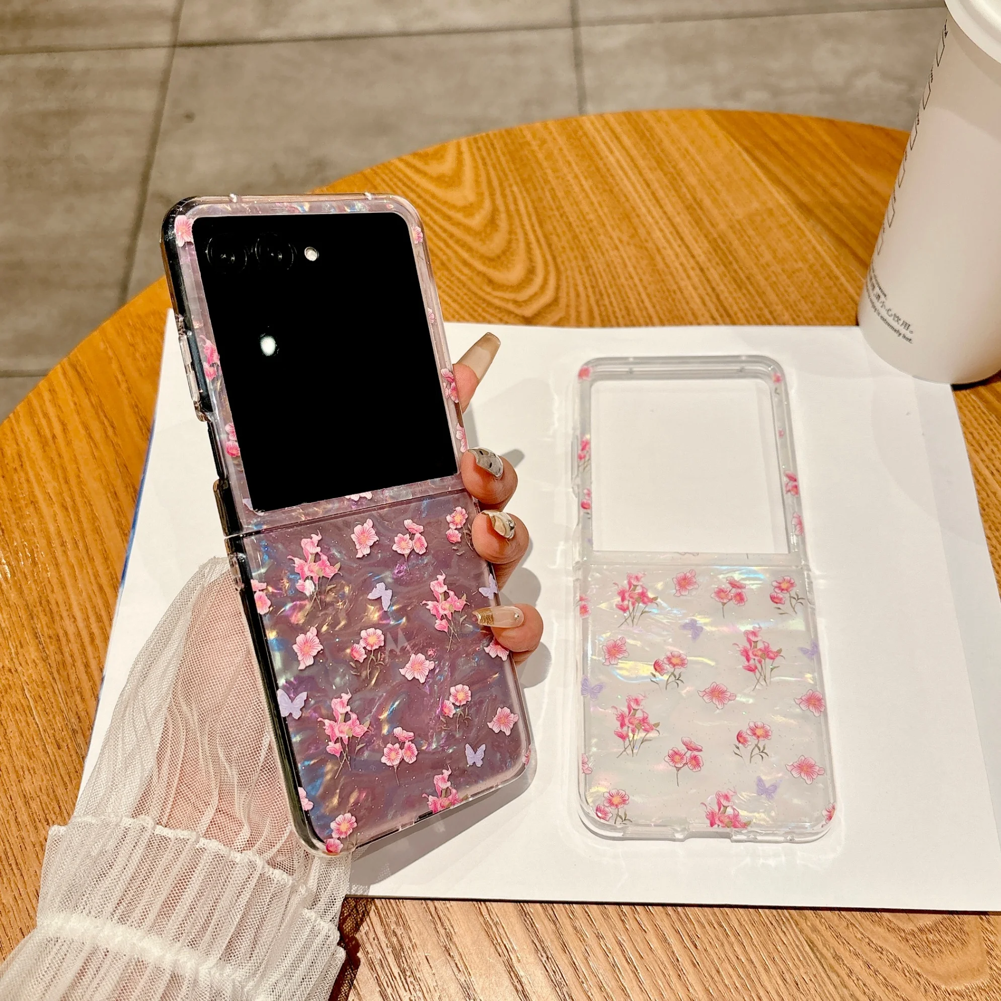 Floral Pattern Pink and White Hard Shell Case