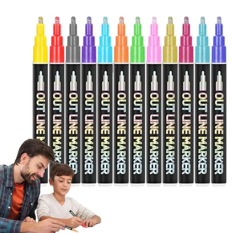 

Outline Markers Double Lines Shimmer Markers Doodle Drawing Pens Self-outline Markers For Sparkle Doodle Drawing Scrapbooking