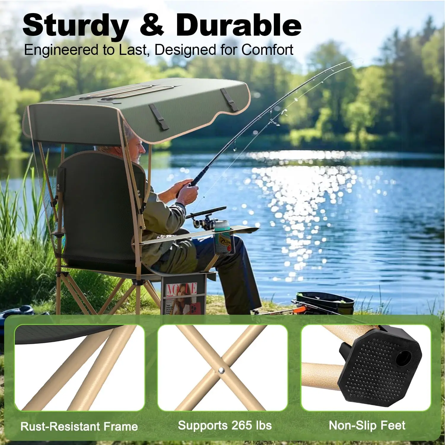 Portable Camping Chair with - Folding Chair with , Durable 600D Oxford Canopy Chair for , Beach, Picnics, Fishing & Sports