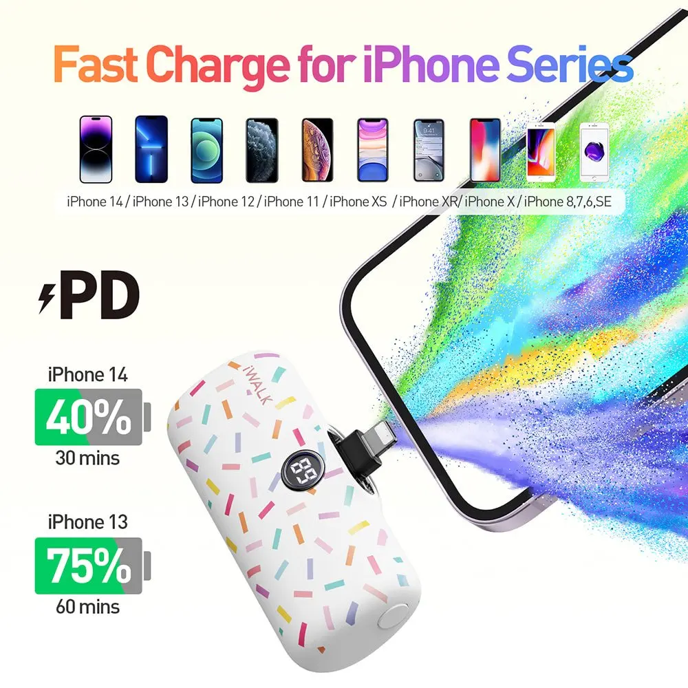 IWALK 4800mAh 20W Fast Charging Capsule Power Bank Phone Backup Fast Charging Mini Portable Pocket Suitable for iPhone Lightning 2