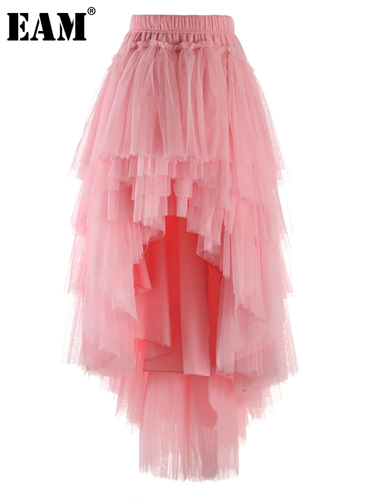 

[EAM] Women Apricot Irregular Mesh Elegant Half-body Skirt High Elastic Waist Fashion Tide New Spring Summer 2024 1DF9485