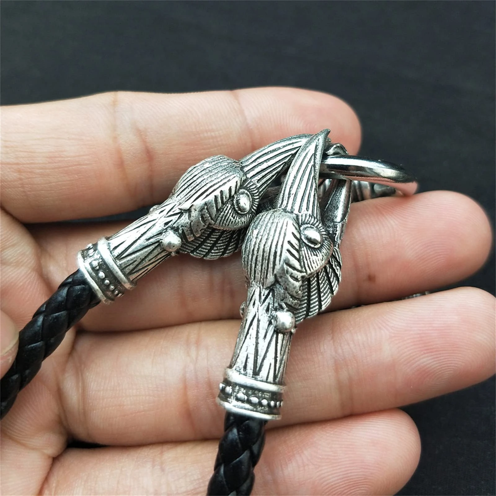 Men's Thor's Hammer Pendant Necklace Viking Double Crow Head Script Personalized Jewelry