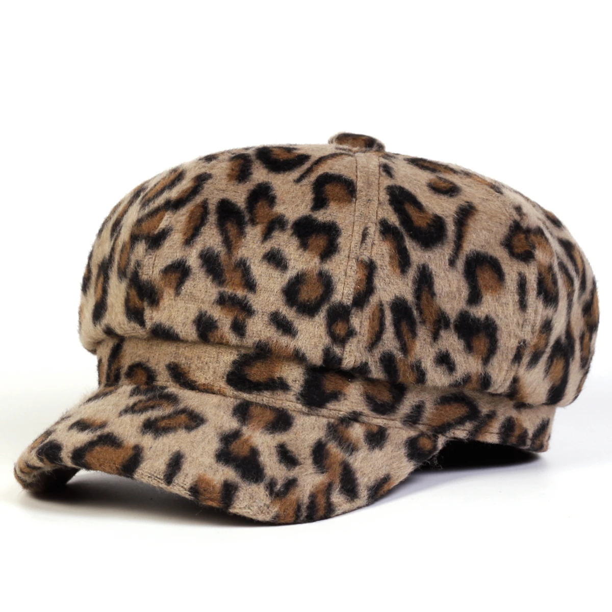 Unisex Plüsch Leopardenmuster Persönlichkeits-Schiebermütze Frühling Herbst Retro Baskenmütze Wilde Freizeitmütze Achteckige Kappe – Detail 2