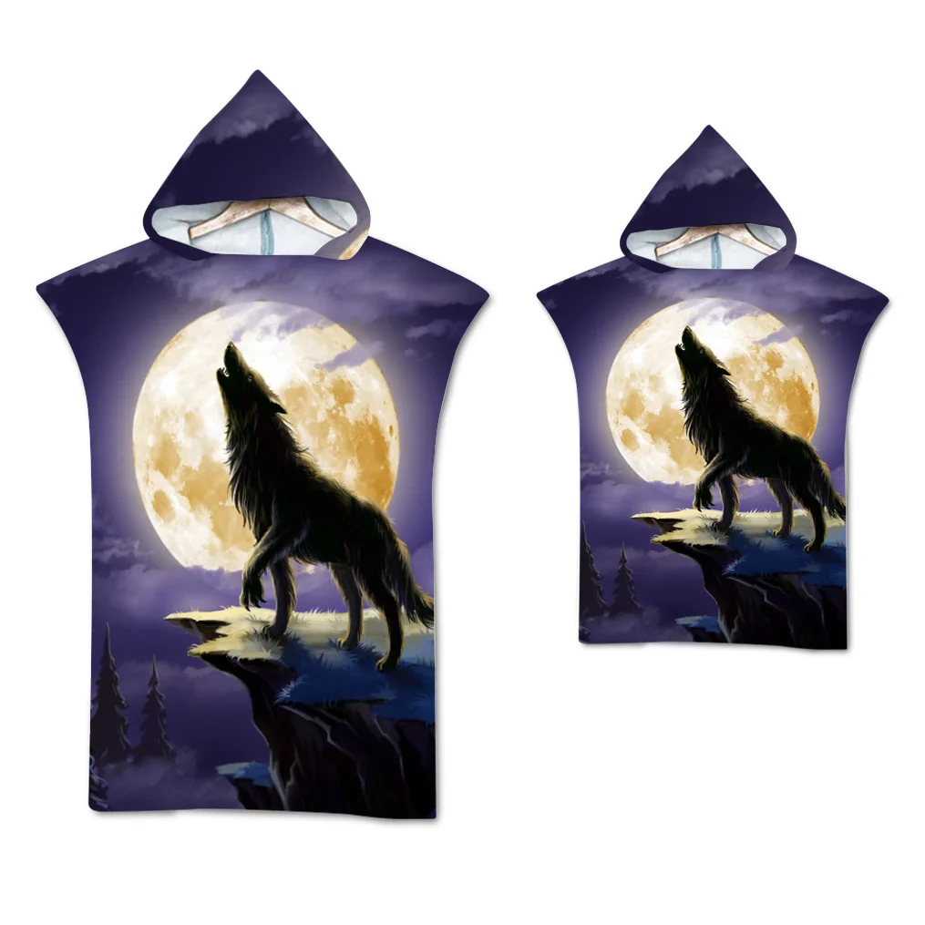Bath Towel Wolf Beach Towel Quick Dry Hooded Cloak Wetsuit Adult Child