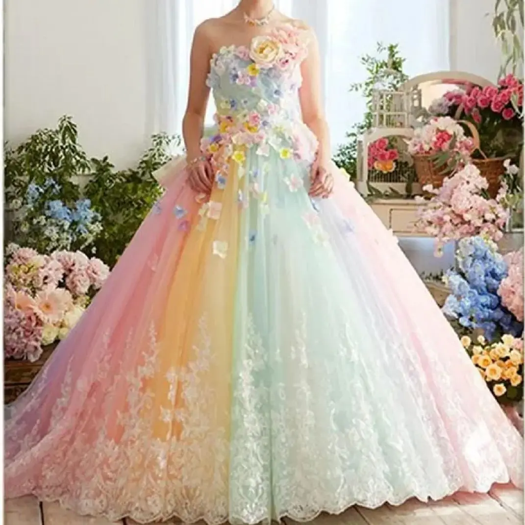 Elegant 3D Floral Evening Dresses Rainbow Colorful Lace Puffy Tiered Prom Gowns | eBay Elegant 3D Floral Evening Dresses Rainbow Colorful Lace Puffy Tiered Prom Gowns | eBay