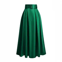 2025 Spring and Autumn European and American Large Size Solid Color OL Skirt High Waist Skirt Pleated Lace-up Long Skirt