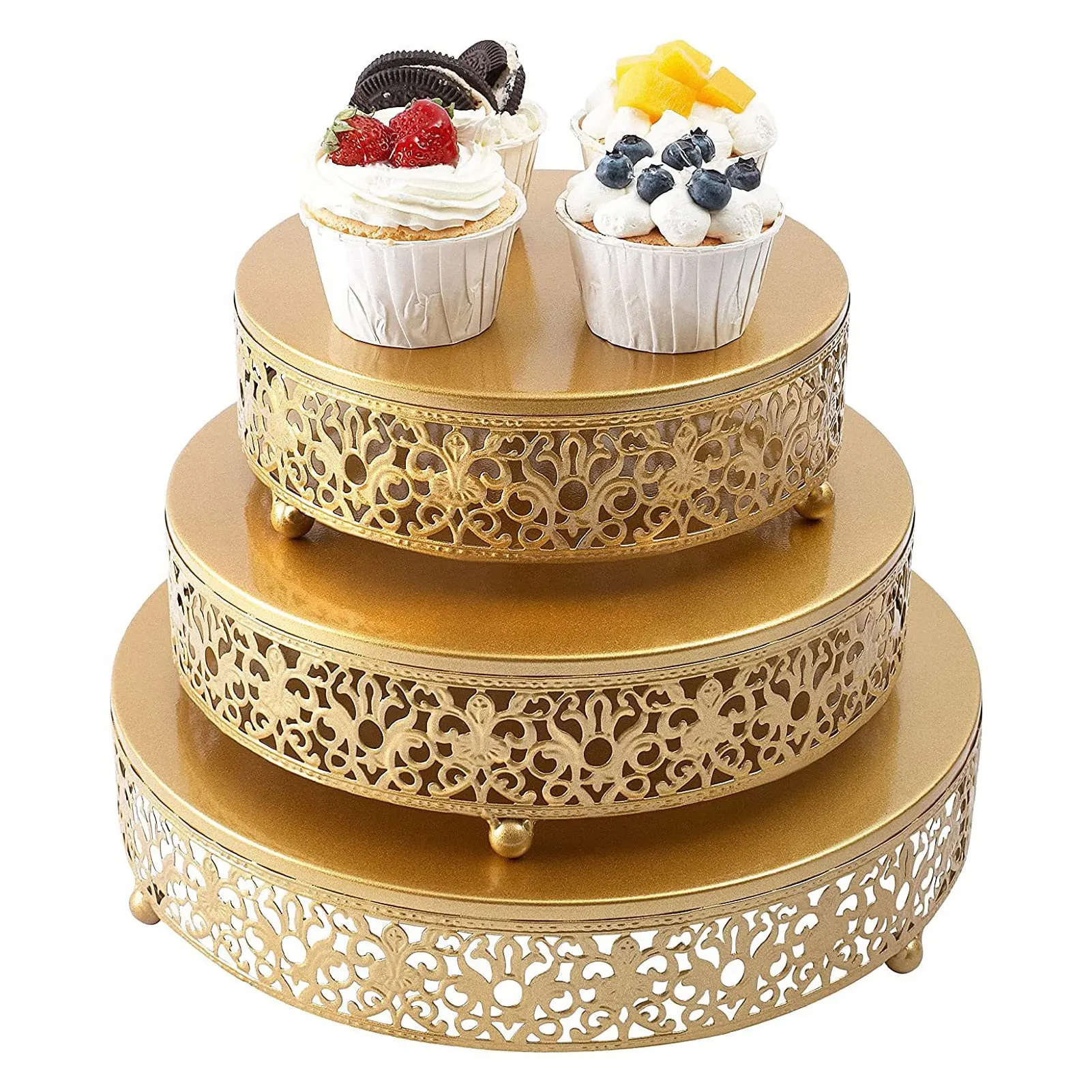 

3PCS Dessert Stand Golden Dessert Holder High Feet Design Easy Assembly Treat Display For Party