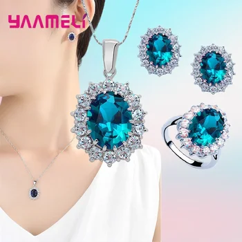 100% Authentic 925 Sterling Silver Color Women Wedding Engagement Jewelry Sets Oval Flower Design Shiny Cubic Zircon Crystal 1
