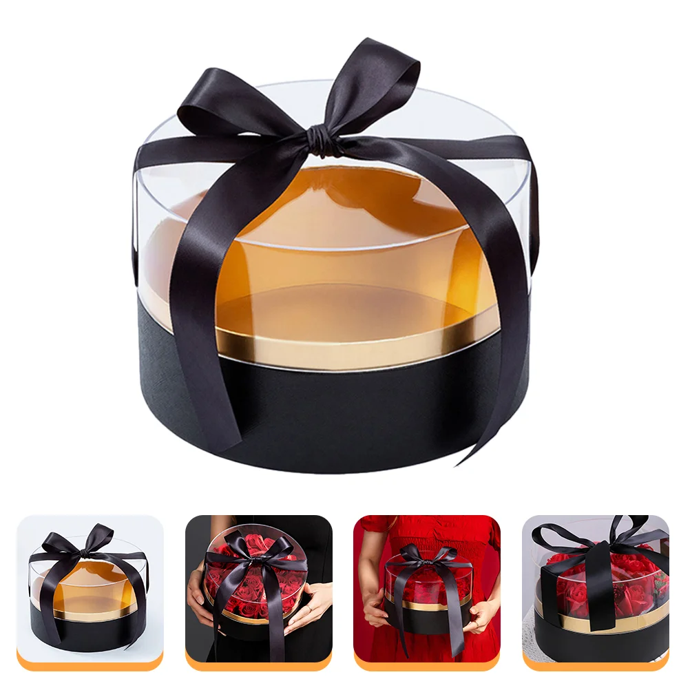 

Preserved Flower Packing Gift Boxes: Clear Round Cardbord Florist Bouquet Box with Window for Mothers Day Birthady Wedding
