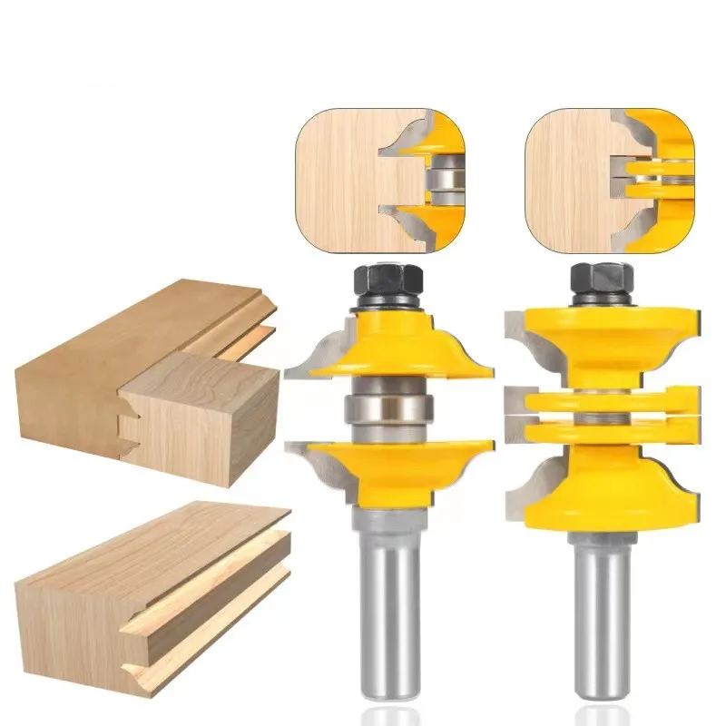 

1/2" 12 Shank 2Pcs Cabinet Door Frame RallStile Router Bits Set Adjustable Solid Wood Woodworking Cutter