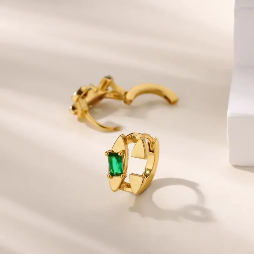Green Zircon Geometric Earrings for Women Girls