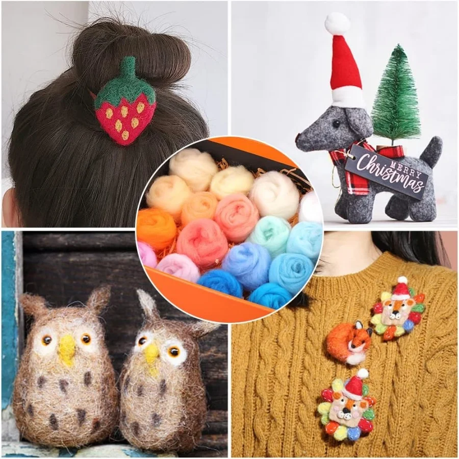 MIUSIE 30/54 Colors Wool Roving Yarn Fiber Wool Yarn Roving Needle Felting for Needle Felt DIY 3g/Color