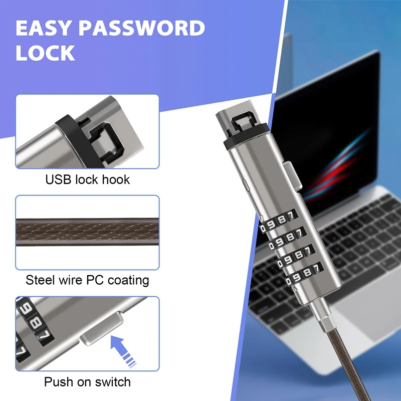 4 Digital Universal Lock USB Laptop Security Cable Lock For Computer