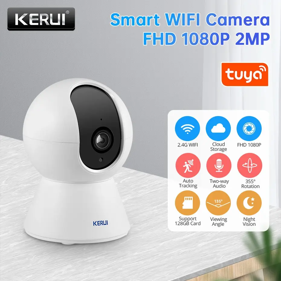 KERUI 1080P Tuya Smart Mini WiFi IP Camera Indoor Wireless Security Home CCTV Surveillance Burglar Camera 2MP With Auto Tracking
