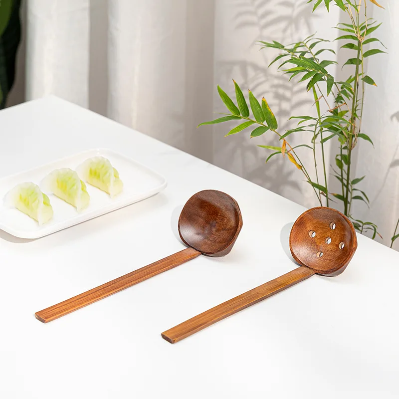 Japanese Public Hot Pot Spoon Ramen Colander Long Handle Household Soup Spoon Wooden Fishing Cooking Tool Lrage Colander