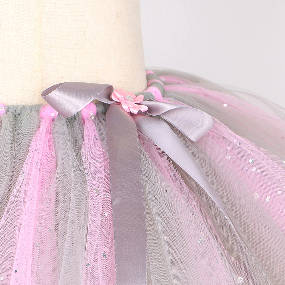 Sparkly Pink Gray Mouse Elephant Tutu Skirt for Baby Girls Christmas Halloween Costume Kids Toddler Animal Birthday Party Outfit