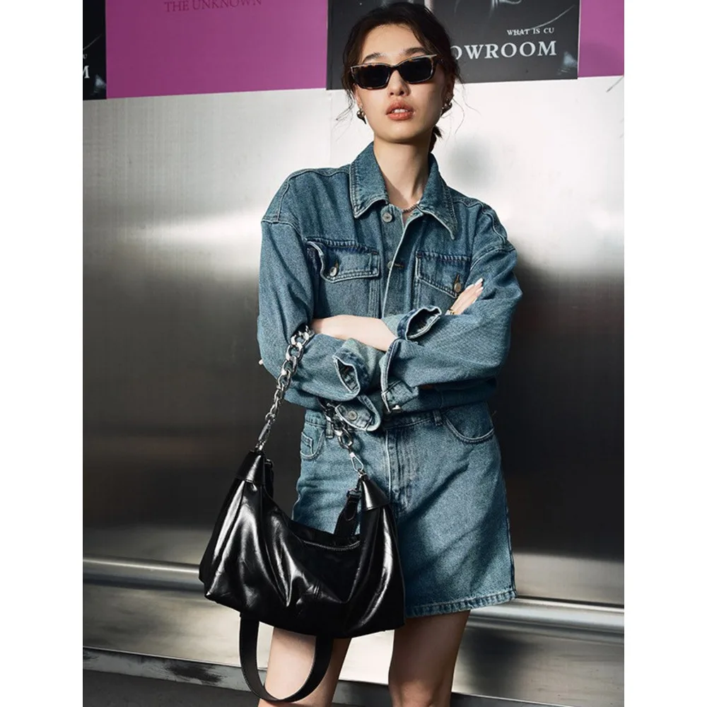 Chain Handheld Tote Shoulder 2024 New Simple Crossbody Commuter Women's Texture Genuine Leather Big Bag_voghion.com