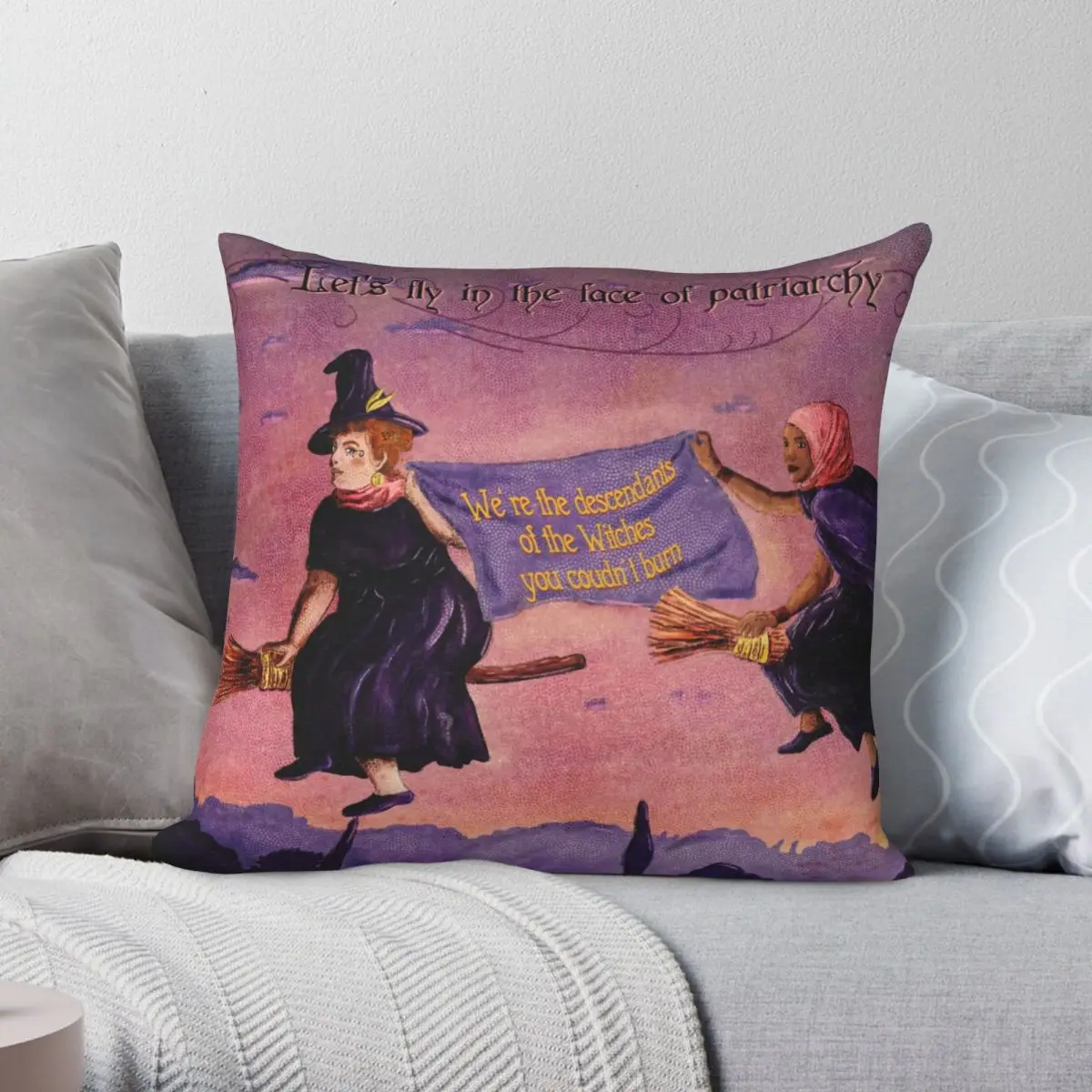 

Женская квадратная наволочка Witches Feminism из полиэстера и льна