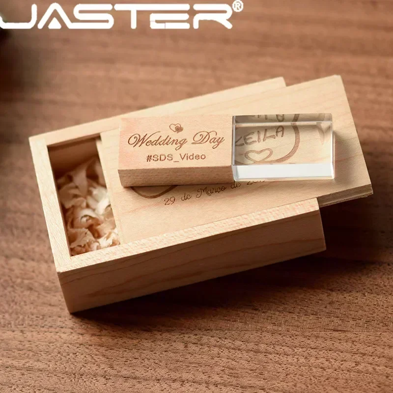 USB Flash Drive JASTER Crystal Plus Push-pull Box Maple 16GB 32GB 64GB 128GB Free Custom Logo Pen Drive Creative Business Gifts usb flash drive flash drive