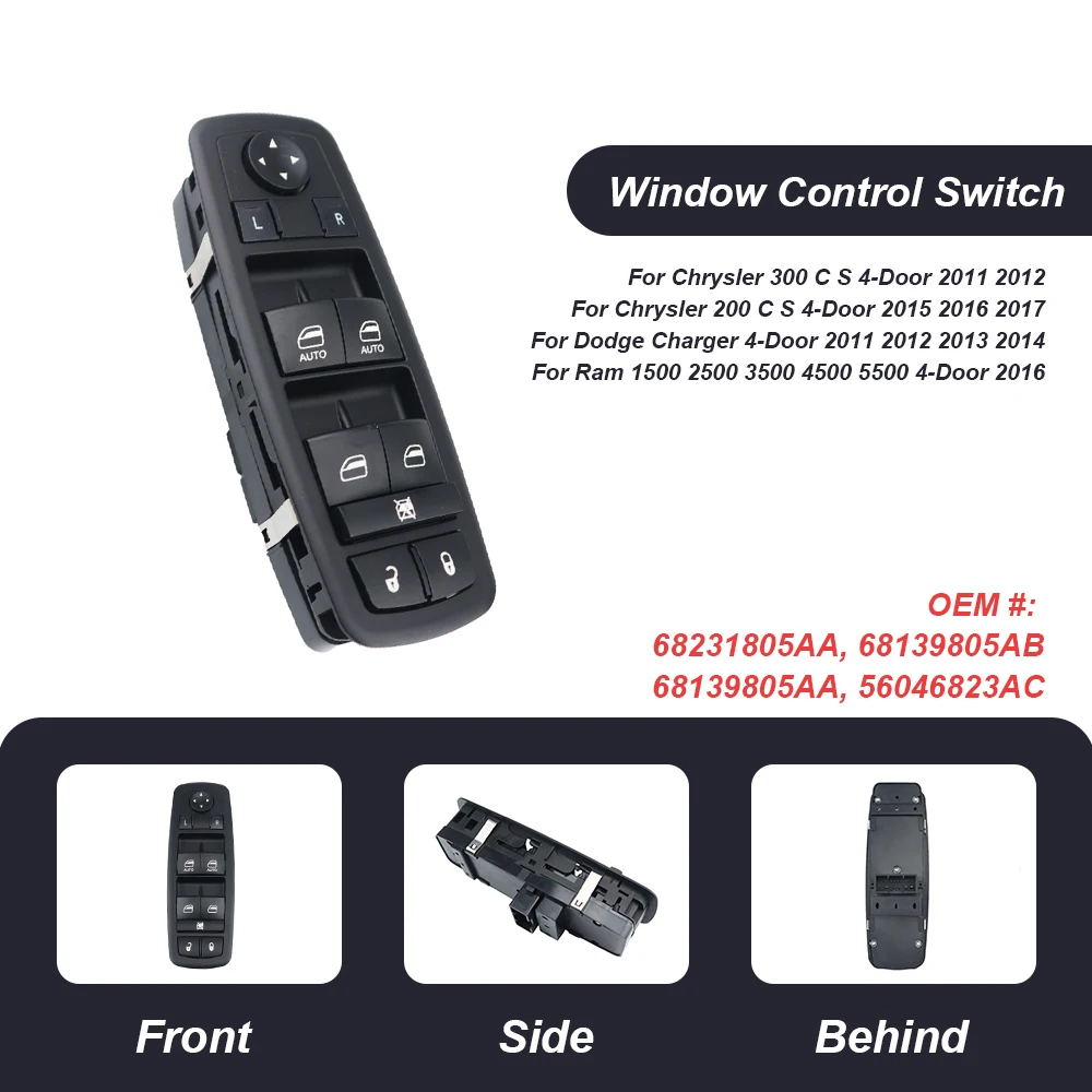 

68231805AA 68139805AB Power Master Window Switch For Dodge Charger Ram Chrysler 200 300 4-Door 2011 2012 2013 2014 2015 2016