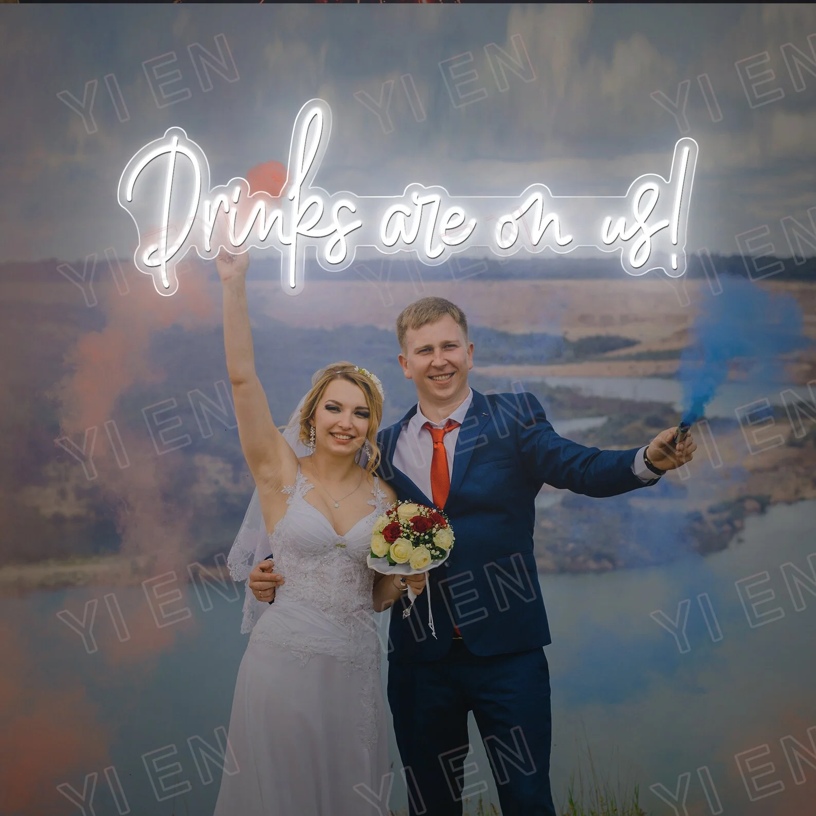 Drinks are on us! Neon Sign Wedding Bar Party Decor Neon Light Sign for Wedding Open Bar Led Sign Light Special Events Backdrop inflatable photo booth enclosure with rgb led lights 360 photo booth backdrop tent custom logo sizes for party weeding events