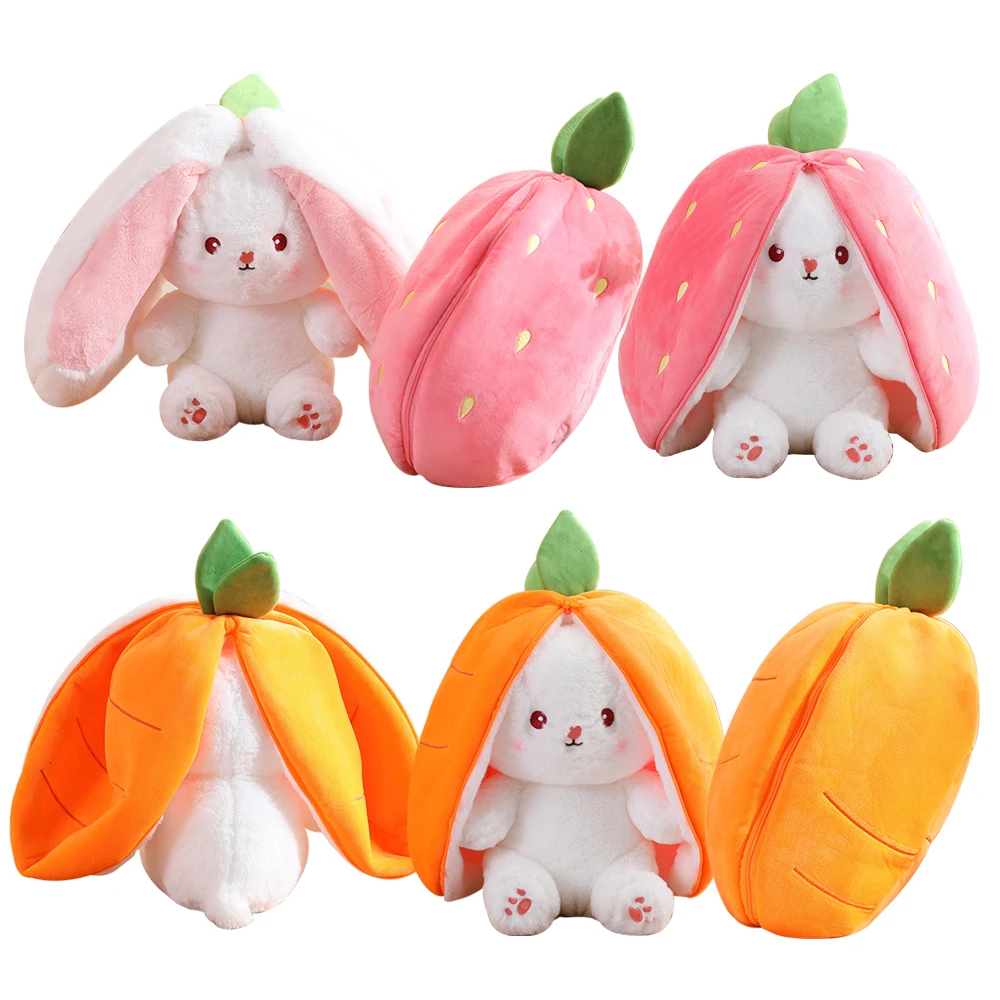 18/25/35CM Lovely Carrot Strawberry Rabbit Plush Doll Kawaii Stuffed Soft Bunny Hidden in Fruit Bag Creative Toys for Children