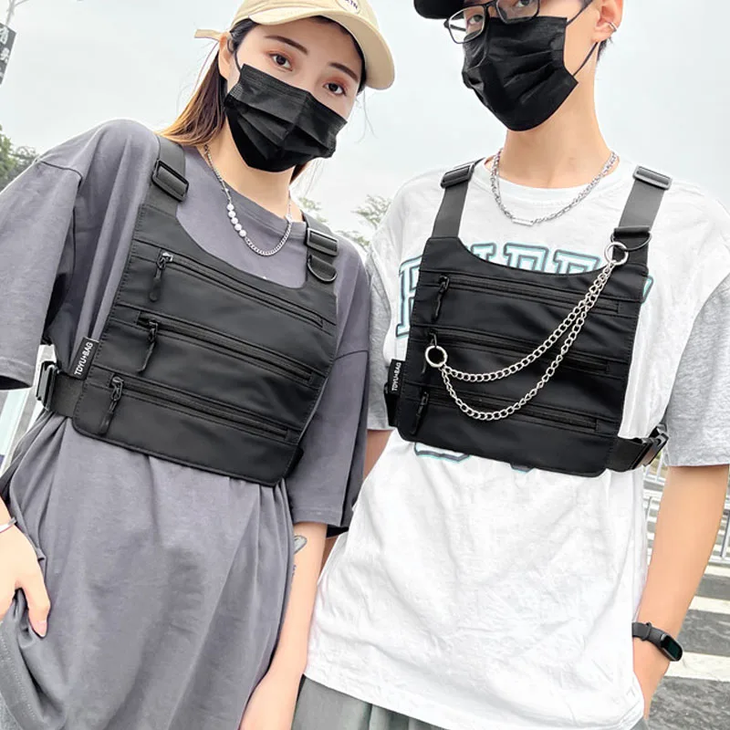 Waist Pack Unisex Chest pack Functional Tactical Chest Bag Fashion Bullet Hip Hop Vest Streetwear Bags Women Black Rig Bag waist pack sling chest bag