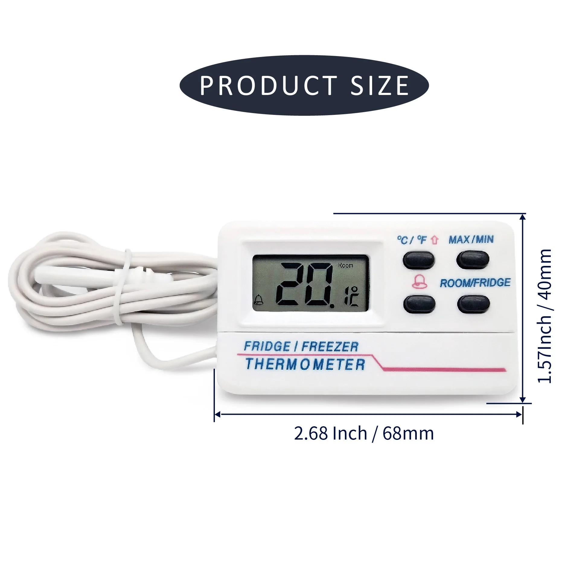 Thermometer Digital Refrigerator, Freezer, Freezer Magnetic Thermometer with Alarm Clock 2