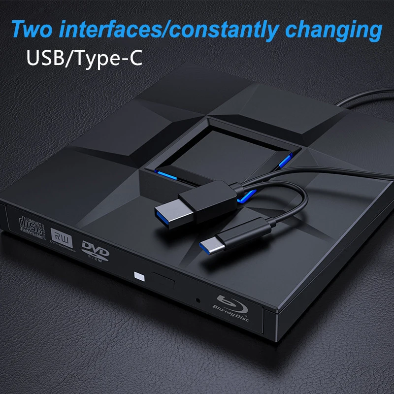 External CD/DVD Drive for Laptop with Light , USB 3.0 Type-C USB Portable player for CD DVD +/-RW Disk Drive CD ROM Burner