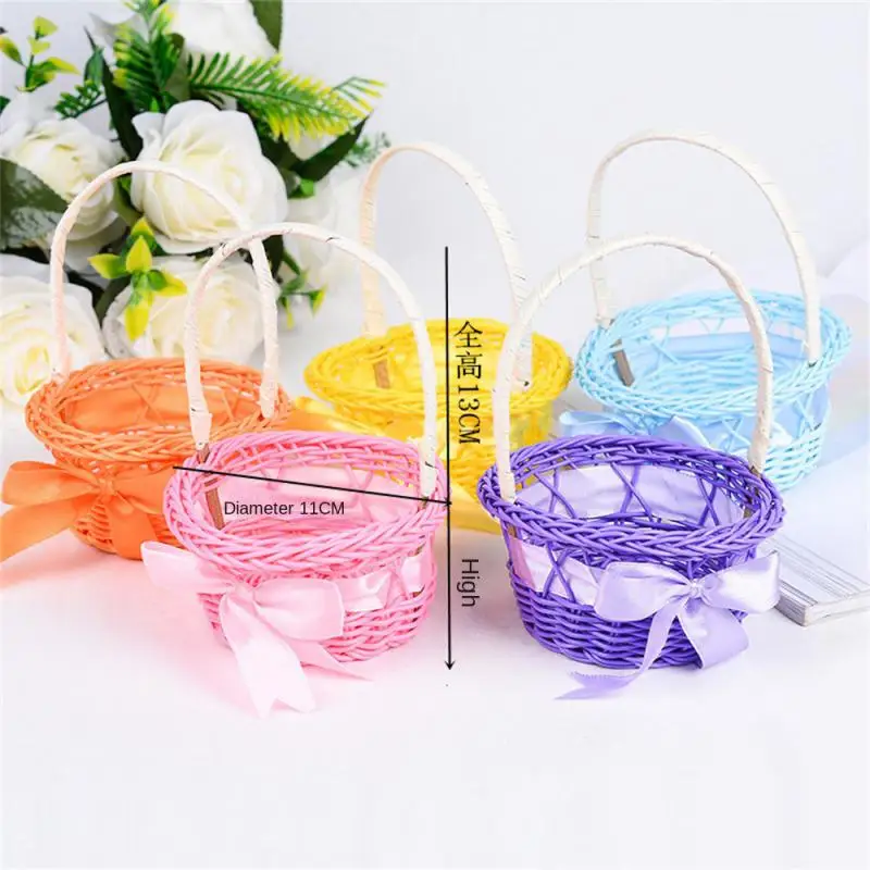 1PC Round Small Flower Storage Basket Hand-woven Flower Basket Imitation Rattan Woven Hand-held Flower Basket Home Decoration 3