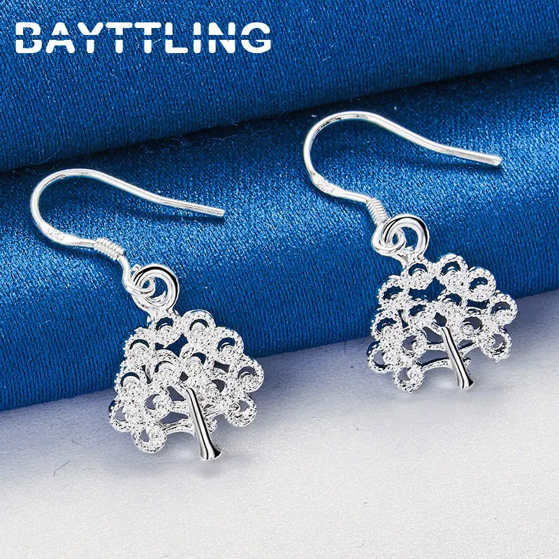 

BAYTTLING 925 Sterling Silver 25MM Exquisite Tree Earrings For Women Fashion Charm Party Girls Gift Jewelry Accessories