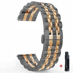 Elegant Stainless Steel Watch Strap - 20mm/22mm - Premium Metal Band - 22mm (Black Rose Gold)